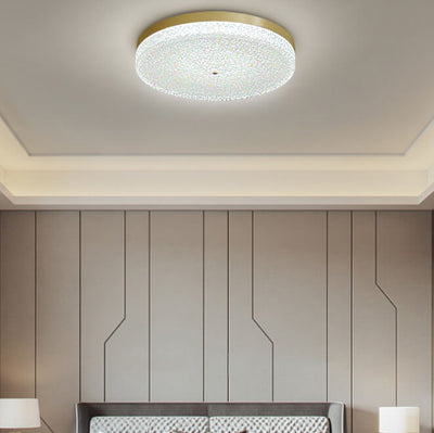 Modern Glass Brass Round LED Flush Mount Ceiling Light