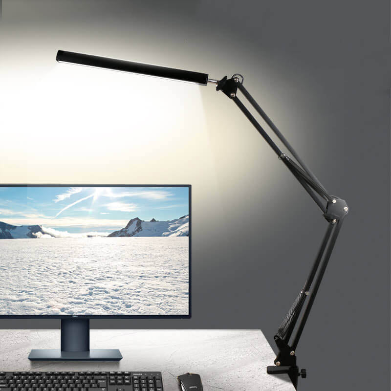 Lampe de bureau de lecture USB à pince à bras long pliable à LED pour protection des yeux