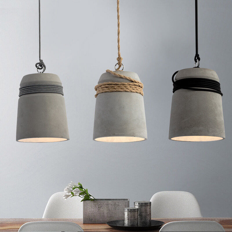 Industrial Cement Column Rope Wire 1-Light Pendant Light