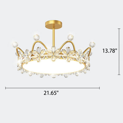 Modern Minimalist Wrought Iron Crystal Crown Projection LED Flush Mount Ceiling Light