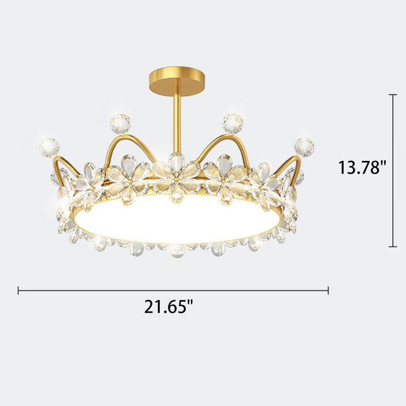 Modern Minimalist Wrought Iron Crystal Crown Projection LED Flush Mount Ceiling Light