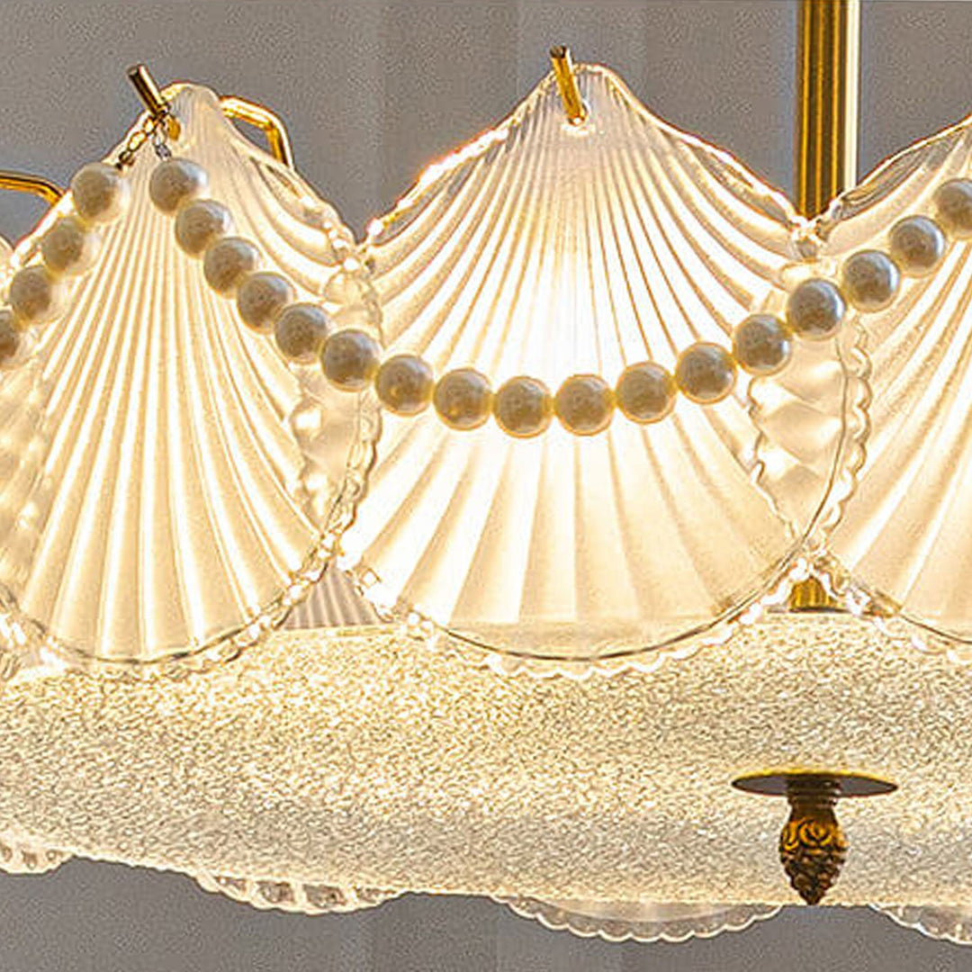 Lámpara de araña de concha de vidrio con perlas redondas de lujo ligero francés de 5/6/8 luces 