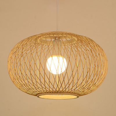 Bamboo Weaving Chinese Round Lantern 1-Light Pendant Light