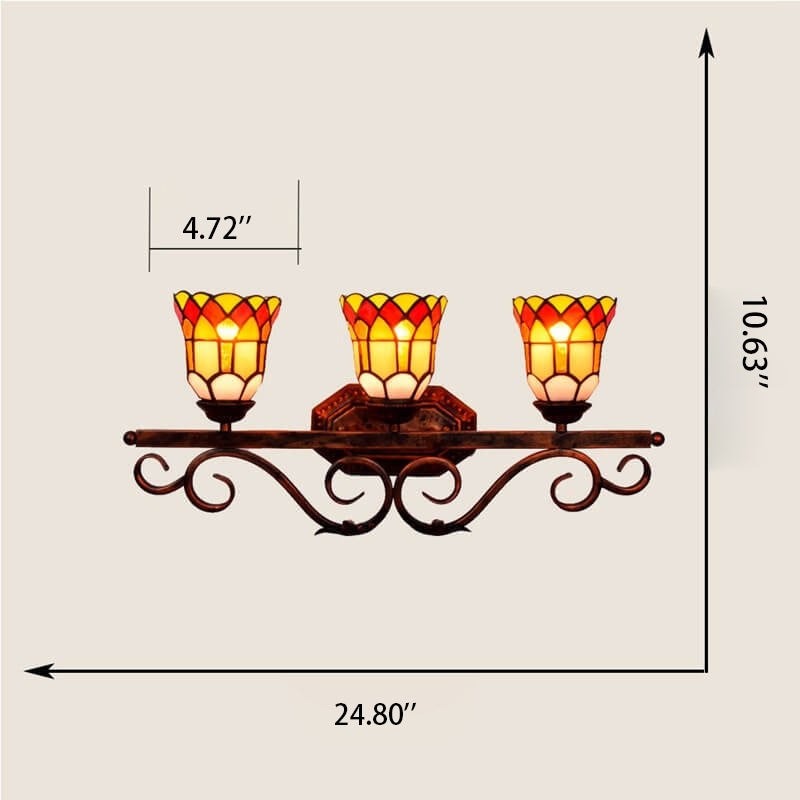 Tiffany European Vintage Buntglas-Spiegel-Frontleuchte 3-Licht-Wandleuchte 
