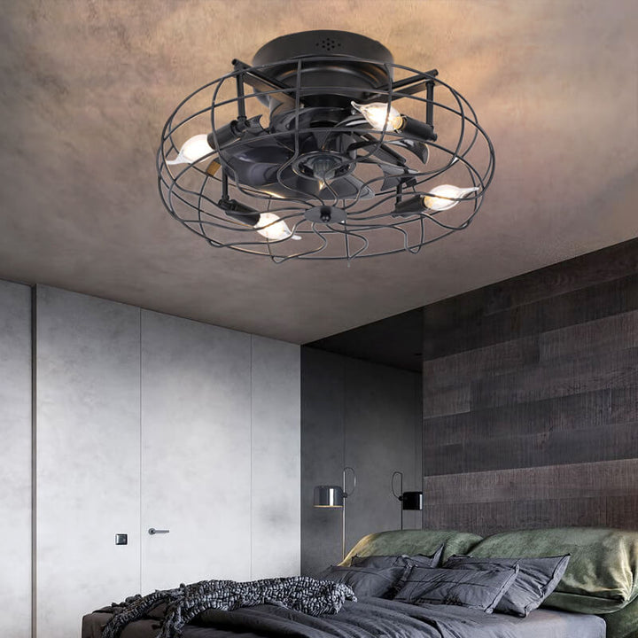 Industrial Retro Tungsten Light Bulb 4-Light Flush Mount Ceiling Fan Light