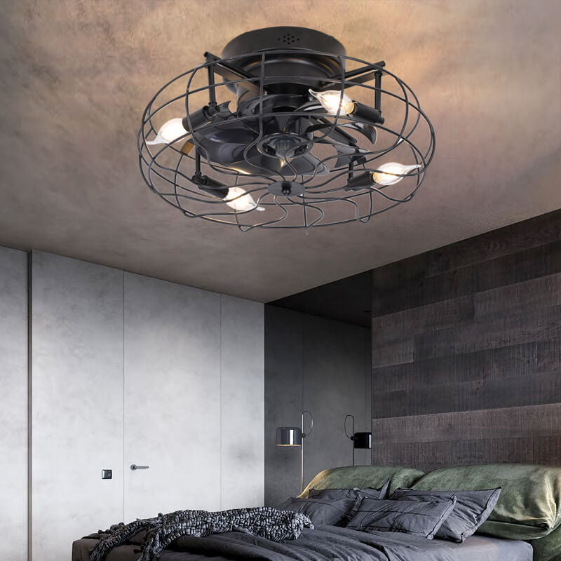 Ampoule à filament en tungstène rétro industrielle 4 lumières plafonnier ventilateur de plafond 