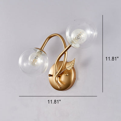 Nordic Minimalist Branch Leaf Glass Ball 2-Light Wall Sconce Lamp