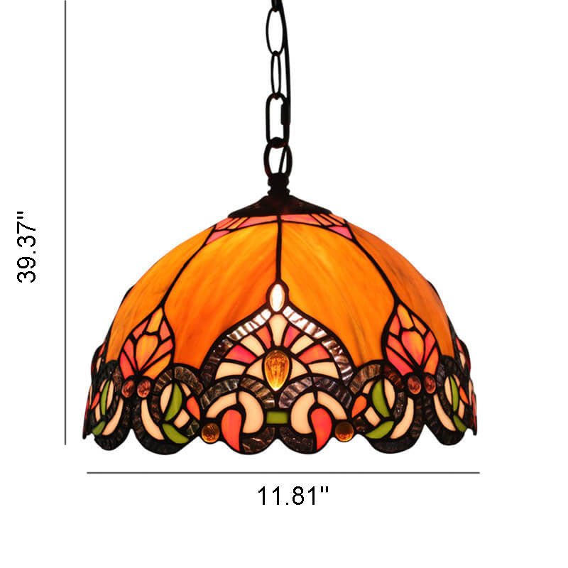 Vintage Tiffany Orange Buntglas Kuppel Antik 1-Licht Pendelleuchte 