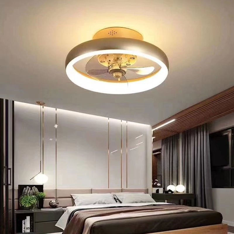 Nordic Light Luxury Round Wrought Iron LED Flush Mount Ceiling Fan Light