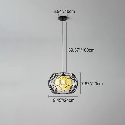 Nordic Creative Weaving Hemp Ball Iron Drum 1-Light Pendant Light