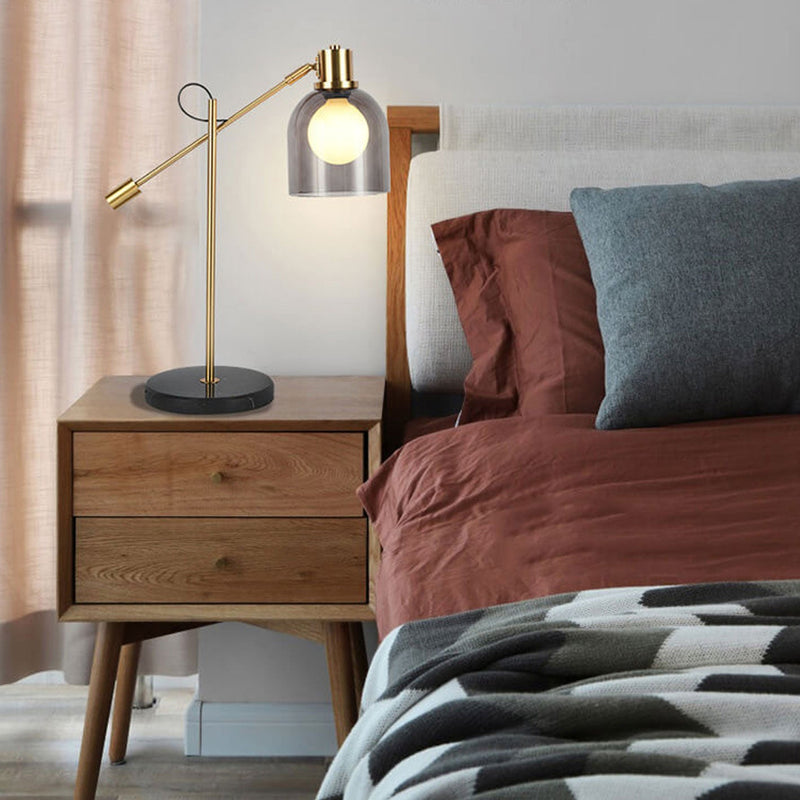 Postmodern Smoke Gray Glass Dome Metal  Arm 1-Light Table Lamp