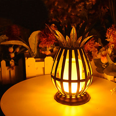 Solar Iron Pineapple Flame Candle Hollow LED Lawn Decorative Light