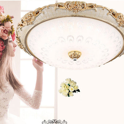 European Retro Round Floral Design LED Flush Mount Ceiling Light