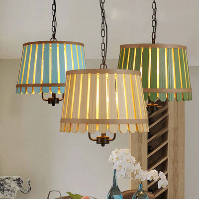 Modern Colored Wooden Barrel Dome 3 Light Chandelier