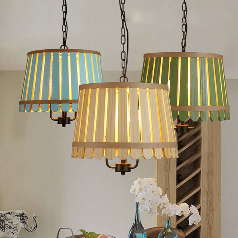 Modern Colored Wooden Barrel Dome 3 Light Chandelier