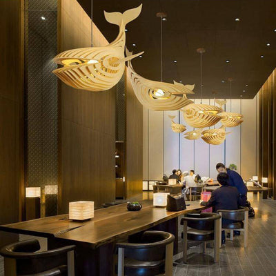 Moderne japanische kreative hölzerne 1-Licht-Pendelleuchte in Fischform 