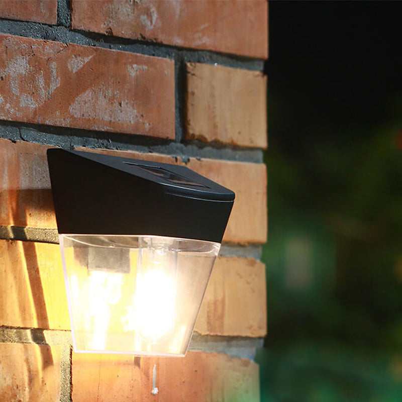مصباح حائط LED مقاوم للماء في الهواء الطلق على شكل شبه منحرف شفاف ABS للطاقة الشمسية 