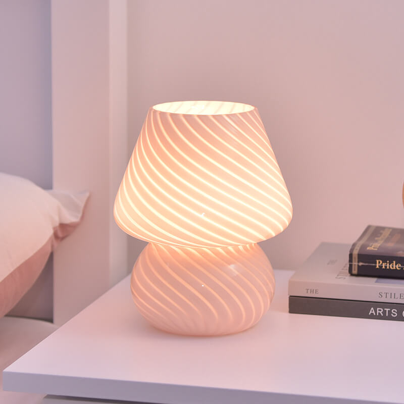 Lampe de Table de Nuit à LED 1 Lumière Champignon en Verre Créatif Rétro 