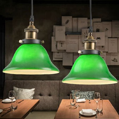 Vintage Industrial Green Bell Glass 1-Light Pendant Light