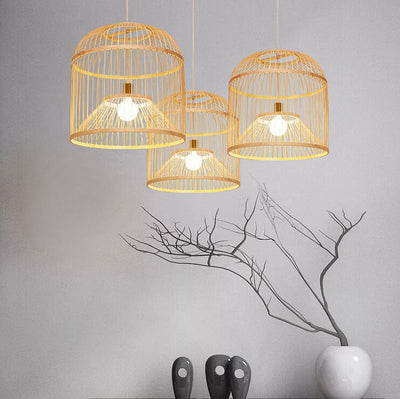 Vintage Bamboo Weaving Birdcage 1-Licht Pendelleuchte 