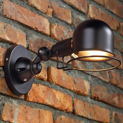 Industrial Iron Dome Shade Rotatable 1-Light Wall Sconce Lamp