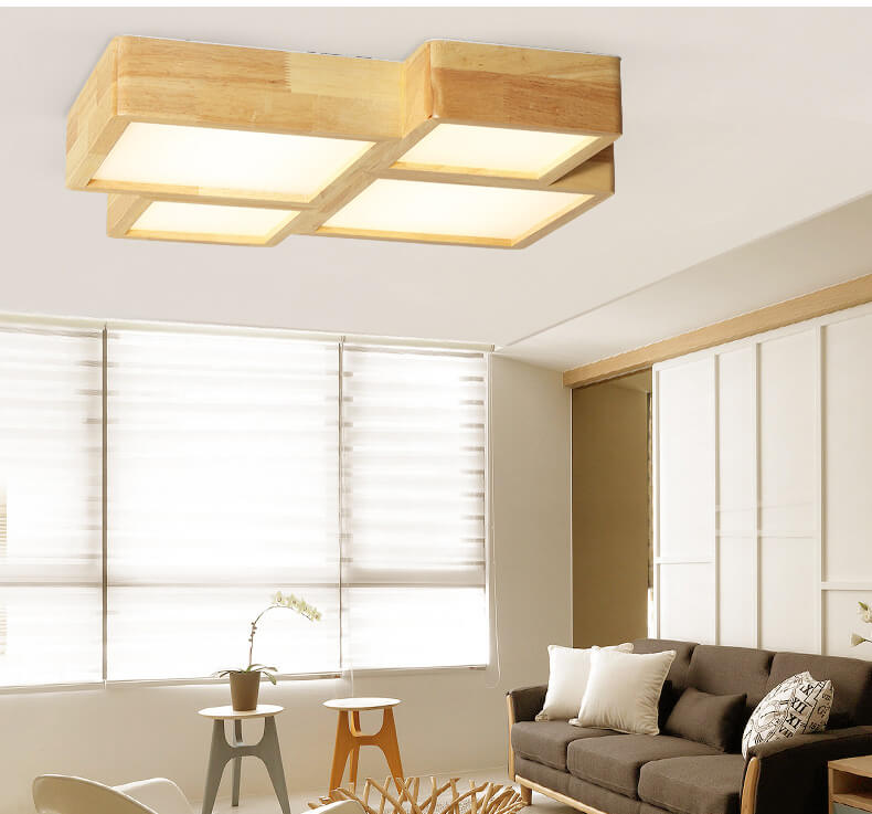 Luz de techo empotrada LED cuadrada de madera maciza nórdica 