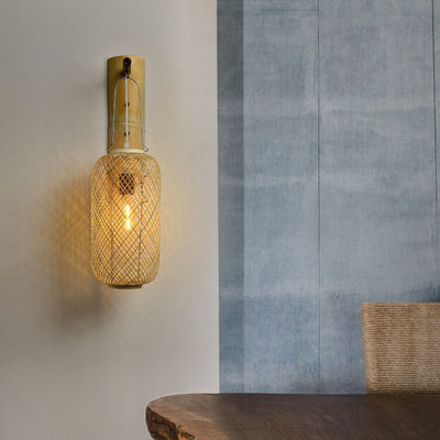 Modern Bamboo Weaving Column Lantern 1-Light  Wall Sconce Lamp