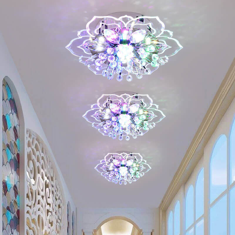 Modern Crystal Flower Shape LED Flush Mount Ceiling Light