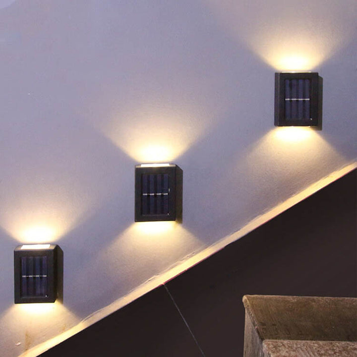 Solar Square Up and Down Lighted LED Outdoor Waterproof Garden Wall Sconce Lamp