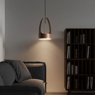 Modern Wood Grain Handle 1-Light  LED Pendant Light