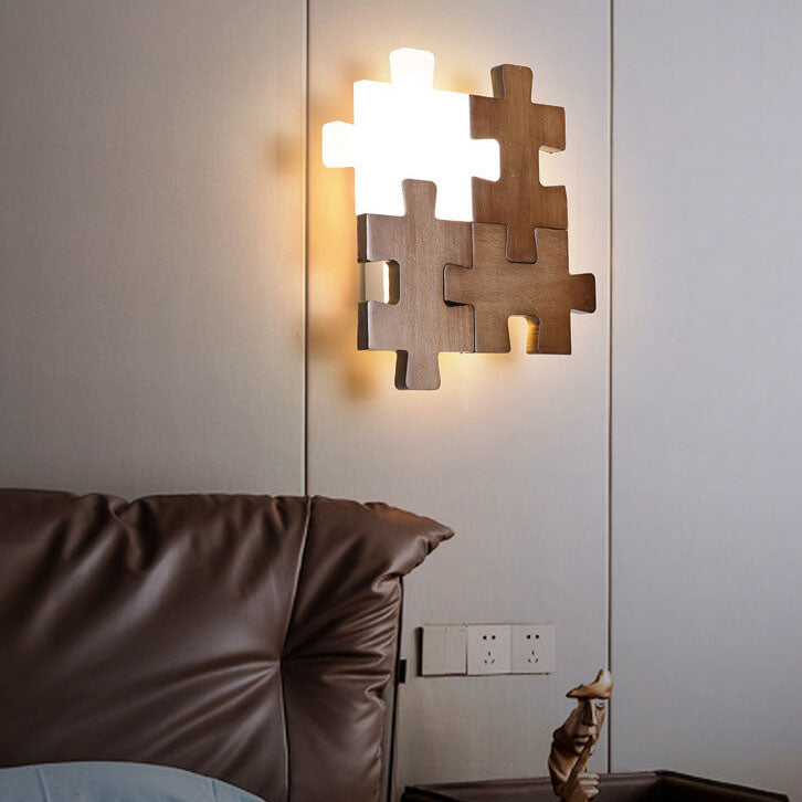 Nordic Wood Puzzles 1-Light LED Wall Sconce Lamp