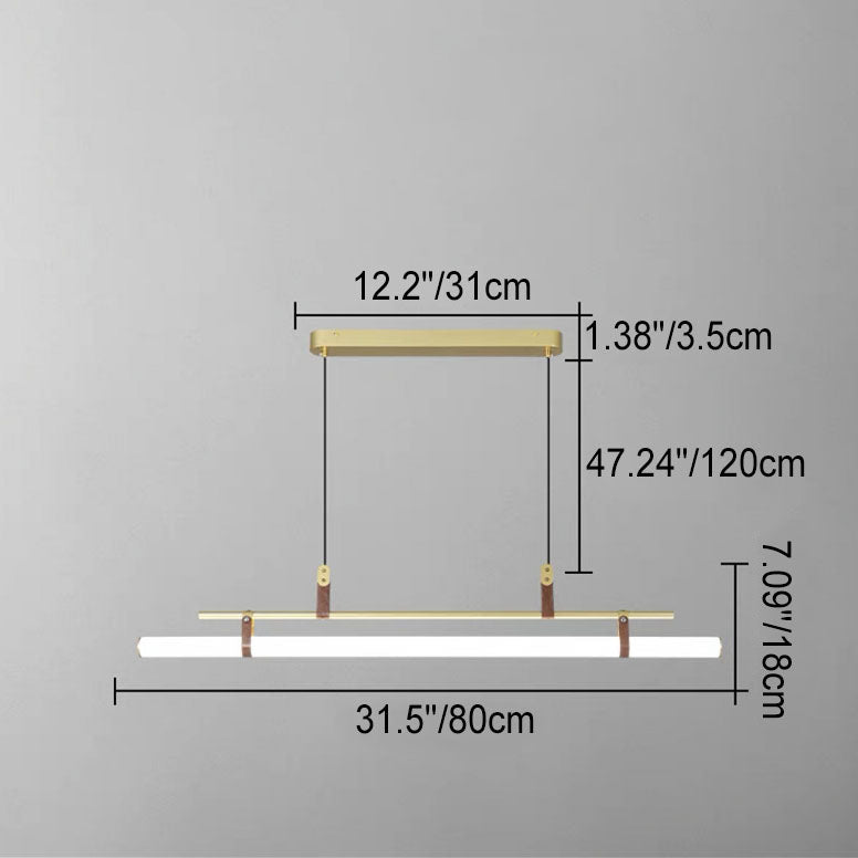 Moderner minimalistischer langer Streifen aus Eisen, Acryl und Kunstleder, LED-Insel-Leuchter für Wohnzimmer und Esszimmer 