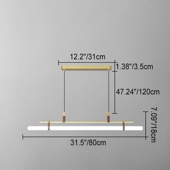 Moderner minimalistischer langer Streifen aus Eisen, Acryl und Kunstleder, LED-Insel-Leuchter für Wohnzimmer und Esszimmer 