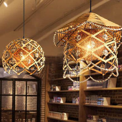 Creative Hemp Rope Weaving Hemp Balls 1-Light Pendant Light