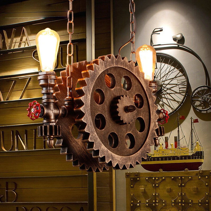 Industrial Gear Wheel Wrought Iron 2-Light Chandelier