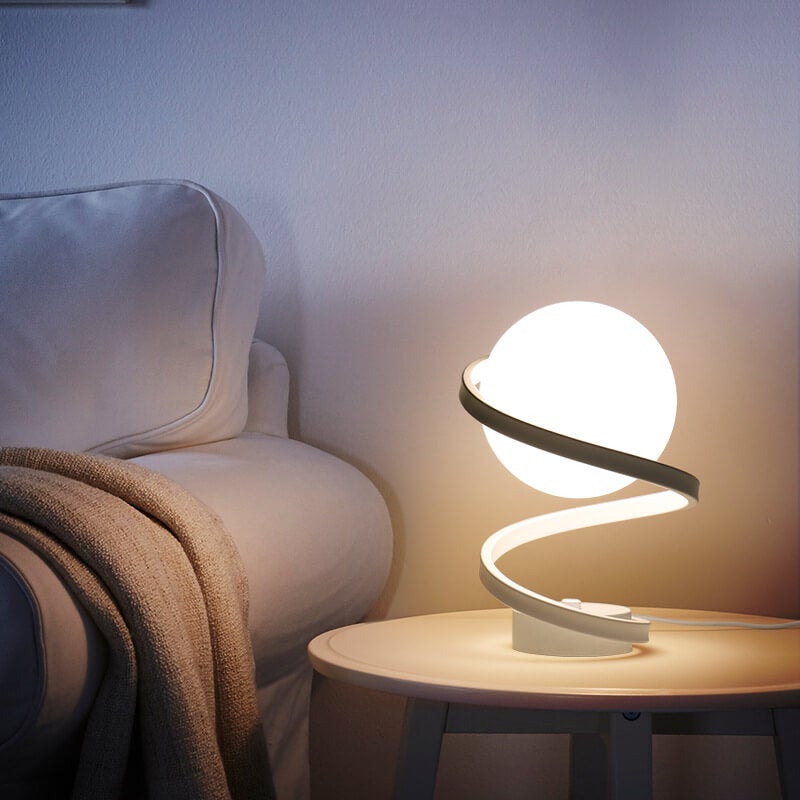 Modern Milky White Glass Spiral 1-Light LED Table Lamp