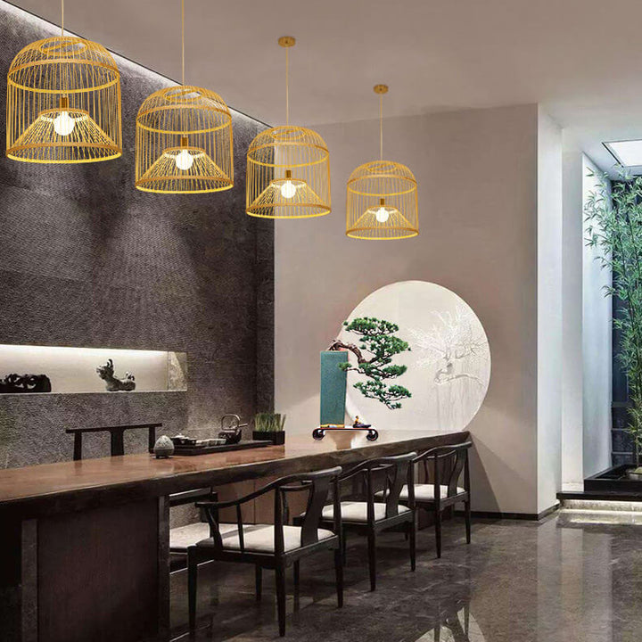 Modern Chinese Bamboo Weaving Birdcage 1-Light Pendant Light