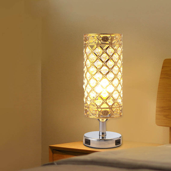 Lampe de table 1 lumière avec abat-jour cylindrique en fer créatif et chargement USB tactile 