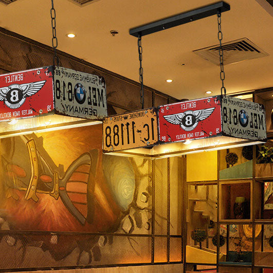 Retro Creative License Plate Metal 3-Light Chandelier