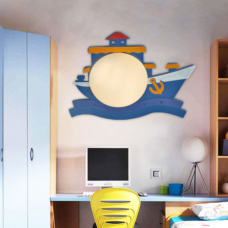 Cartoon Creative Pirate Ship LED Kids Wall Sconce Lamp