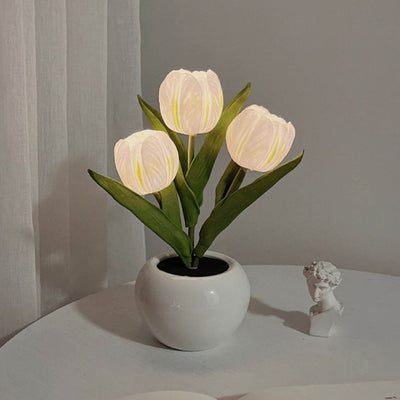 Tulip Simulation Bouquet Ceramic Flower Pot LED Night Light Table Lamp