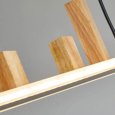 Nordic Minimalist Wooden Block Long Strip Island Light LED Chandelier