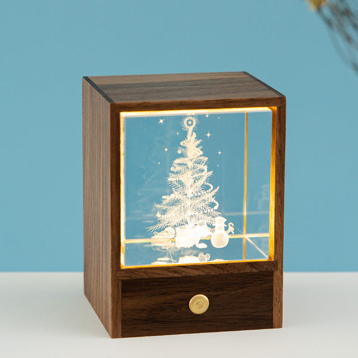 Boîte en bois créative LED veilleuse décorative tactile lampe de Table à intensité variable
