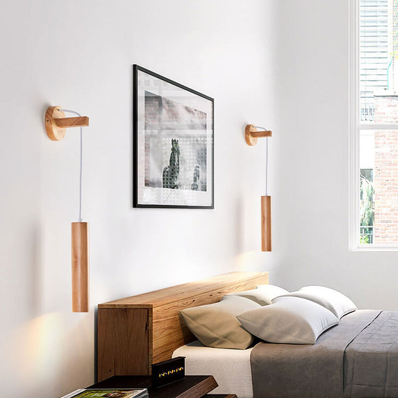 Nordic Minimalist Solid Wood Cylinder Column LED Wall Sconce Lamp