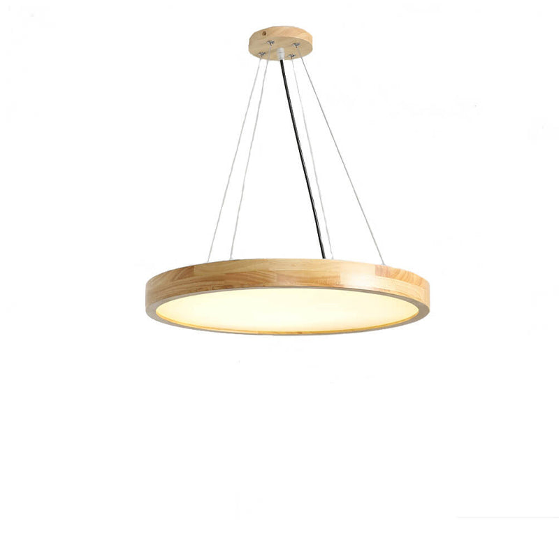 Japanese Simple Log Round Flat LED Pendant Light