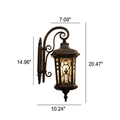 European Outdoor Carved Cage Aluminum Glass 1-Light Wall Sconce Lamp