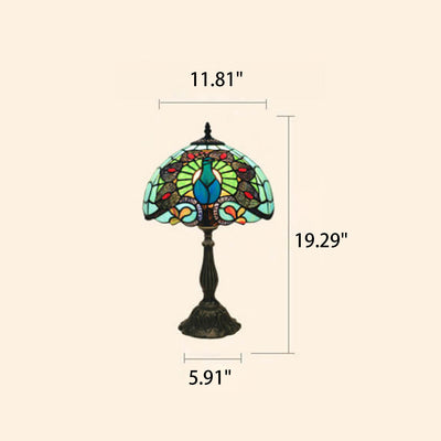 Europäische Tiffany Green Peacock Buntglas 1-Licht-Tischlampe