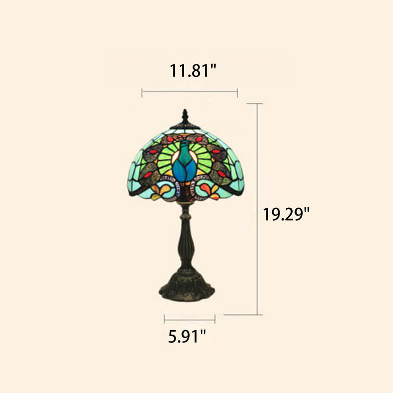 Europäische Tiffany Green Peacock Buntglas 1-Licht-Tischlampe