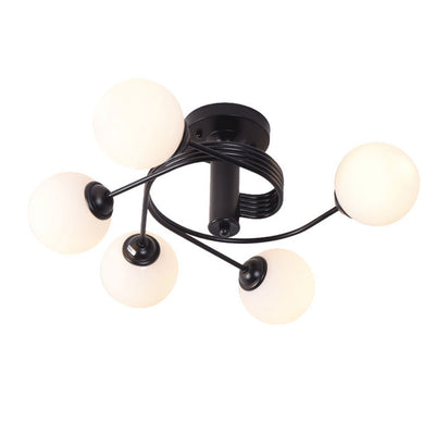 Nordic Light Luxury Glass Ball Spiral Design 3/5 Light Semi-Flush Mount Ceiling Light