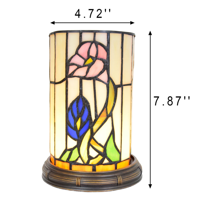 Kreative Tiffany-Blumen-Zylinderfass-Buntglas-LED-Tischlampe 